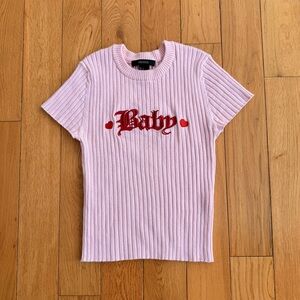 Forever 21 Pink Baby Tee w Red Embroidery